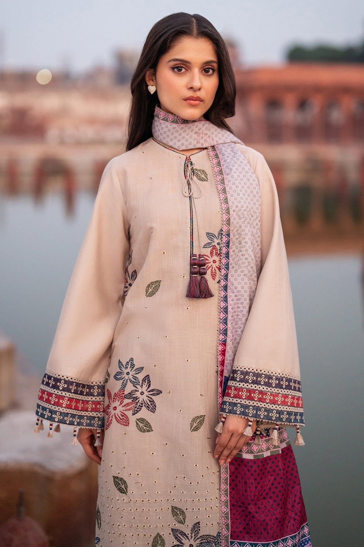 SUMMER-3PC LAWN EMBROIDERED SHIRT WITH MONARK PRINTED DUPATTA AND TROUSER-3631