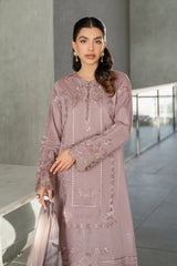 WINTER-3PC DHANAK EMBROIDERED SHIRT WITH COUTRAI PRINTED SHAWL AND TROUSER-4114