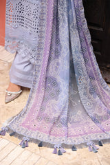 SUMMER-3PC LAWN CHIKANKARI EMBROIDERED SHIRT WITH MONARK PRINTED DUPATTA AND EMB TRPUSER-3709