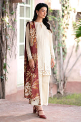 WINTER- 3PC DHANAK EMBROIDERED SHIRT WITH WOOL PRINT SHAWL AND TROUSER-3320-B
