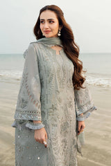 WINTER-3PC DHANAK LASER WORK EMBROIDERED SHIRT WITH CHIFFON EMBROIDERED DUPATTA & TROUSER-4214