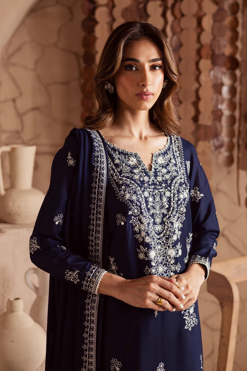 WINTER-3PC DHANAK EMBROIDERED SHIRT WITH CHIFFON EMBROIDERED DUPATTA AND EMB TROUSER-4180