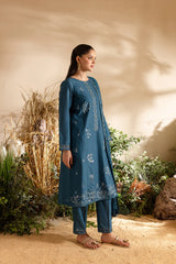 WINTER-3PC DHANAK EMBROIDERED SHIRT WITH CHIFFON EMBROIDERED DUPATTA AND TROUSER-4195
