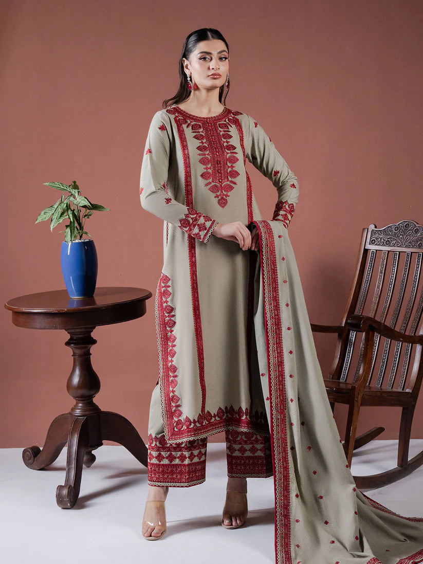 SUMMER-Lawn 3pc Embroidered Shirt With Lawn Embroidered Dupatta & Embroidered Trouser-3563