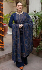 WINTER - 3PC DHANAK EMBROIDERED SHIRT WITH DHANAK EMBROIDERED SHAWL AND TROUSER -4032
