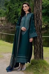WINTER-3PC DHANAK EMBROIDERED SHIRT WITH COUTRAI PRINTED SHAWL AND TROUSER-5272