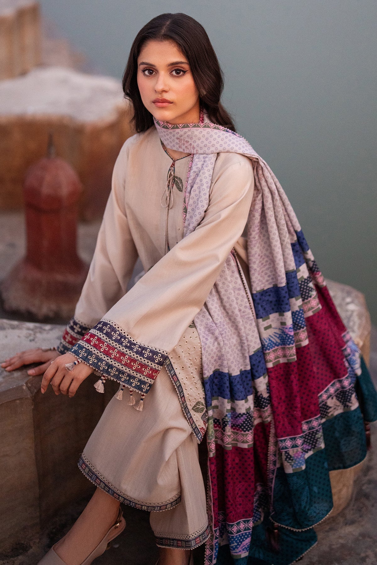 SUMMER-3PC LAWN EMBROIDERED SHIRT WITH MONARK PRINTED DUPATTA AND TROUSER-3631