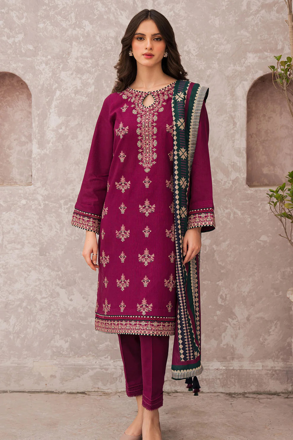 SUMMER-3PC LAWN EMBROIDERED SHIRT WITH MONARK PRINT DUAPATTA-3505
