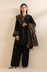 WINTER-3PC DHANAK EMBROIDERED SHIRT WITH COURTRAI PRINTED SHAWL & TROUSER-4242
