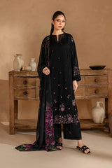 WINTER-3PC DHANAK EMBROIDERED SHIRT WITH COUTRAI PRINTED SHAWL AND EMB TROUSER-5147