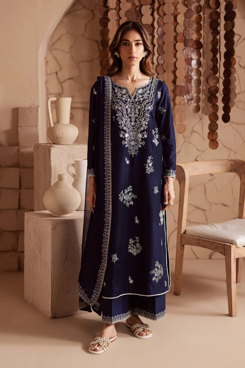 WINTER-3PC DHANAK EMBROIDERED SHIRT WITH CHIFFON EMBROIDERED DUPATTA AND EMB TROUSER-4180