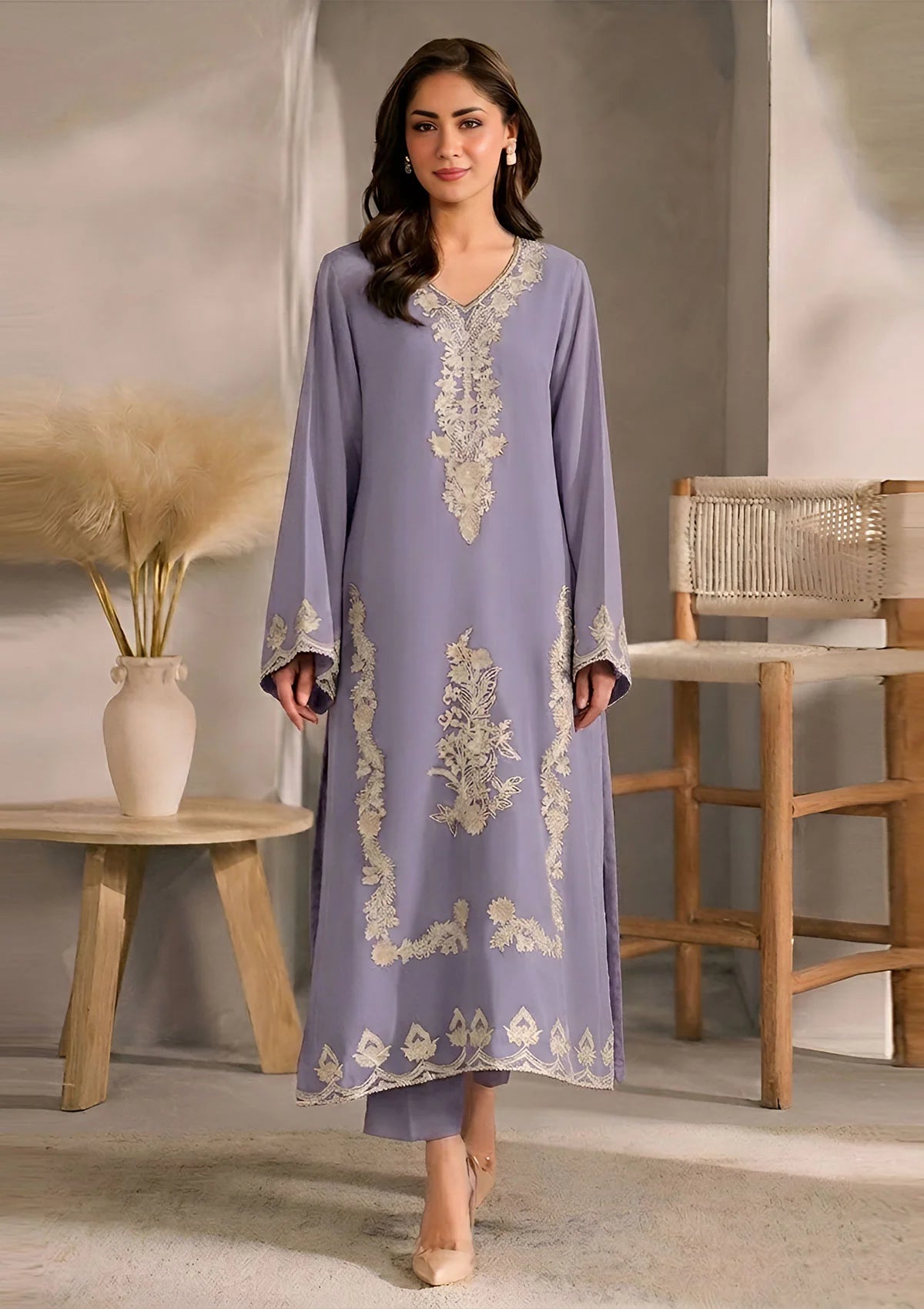 SUMMER-2PC LAWN EMBROIDERED SHIRT WITH EMBROIDERED TROUSER-48