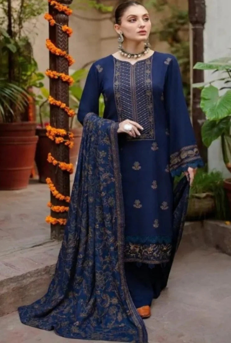 WINTER - 3PC DHANAK EMBROIDERED SHIRT WITH DHANAK EMBROIDERED SHAWL AND TROUSER -4032