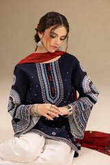 WINTER-3PC DHANAK EMBROIDERED SHIRT WITH WOOL PRINTED SHAWL AND EMB TROUSER-5104