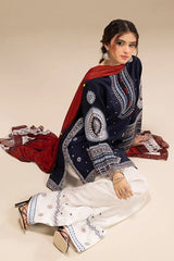 WINTER-3PC DHANAK EMBROIDERED SHIRT WITH WOOL PRINTED SHAWL AND EMB TROUSER-5104