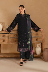 WINTER-3PC DHANAK EMBROIDERED SHIRT WITH COUTRAI PRINTED SHAWL AND EMB TROUSER-5147
