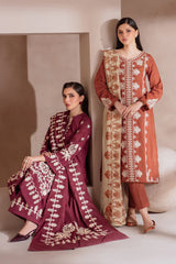 IZNIK-3PC DHANAK EMBROIDERED SHIRT WITH DHANAK EMBROIDERED SHAWL & TROUSER-4246