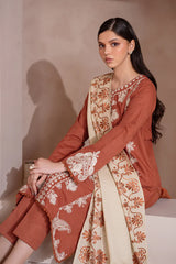IZNIK-3PC DHANAK EMBROIDERED SHIRT WITH DHANAK EMBROIDERED SHAWL & TROUSER-4246