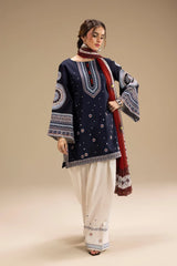 WINTER-3PC DHANAK EMBROIDERED SHIRT WITH WOOL PRINTED SHAWL AND EMB TROUSER-5104