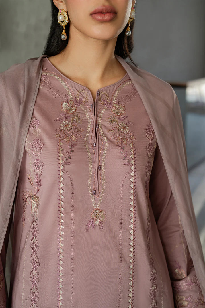 WINTER-3PC DHANAK EMBROIDERED SHIRT WITH COUTRAI PRINTED SHAWL AND TROUSER-4114