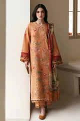WINTER-3PC KARANDI EMBROIDERED SHIRT WITH COUTRAI PRINTED SHAWL AND TROUSER-5247