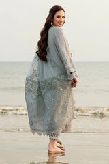 WINTER-3PC DHANAK LASER WORK EMBROIDERED SHIRT WITH CHIFFON EMBROIDERED DUPATTA & TROUSER-4214