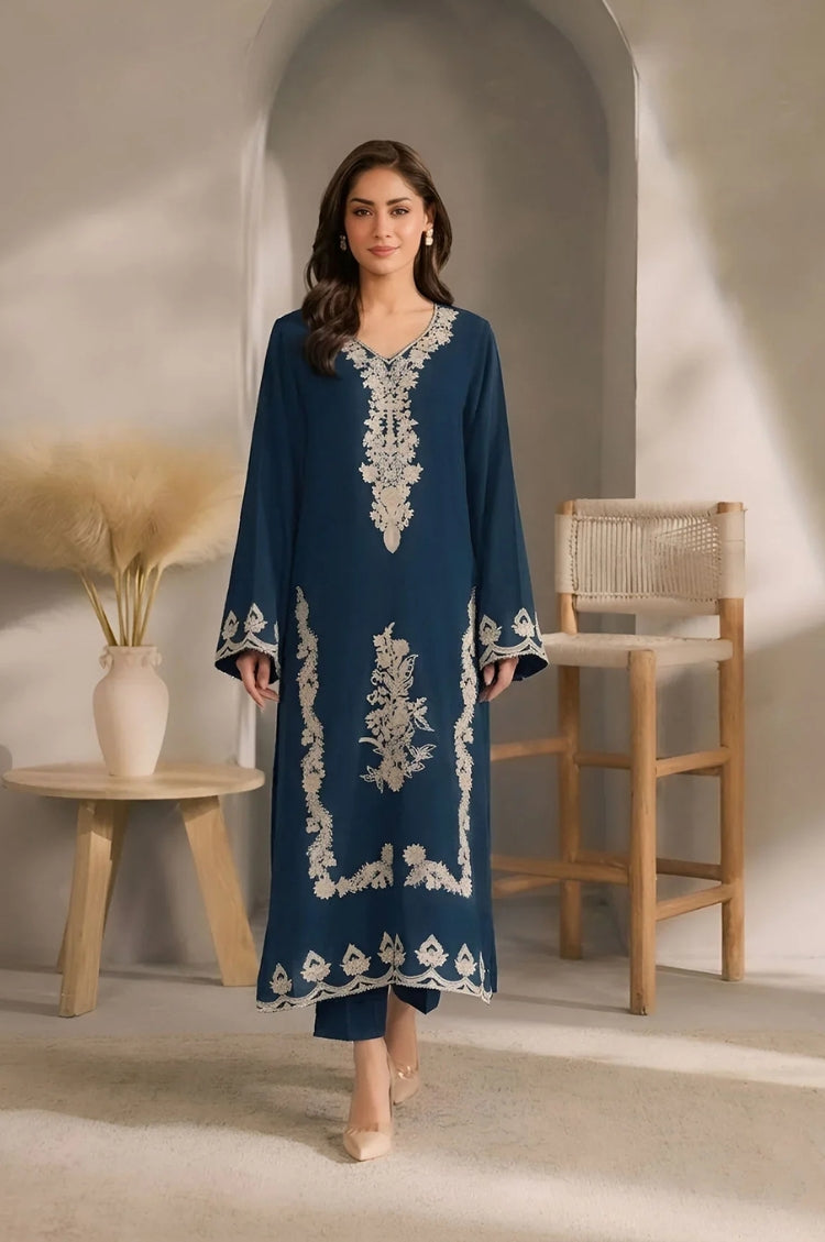 SUMMER-2PC LAWN EMBROIDERED SHIRT WITH EMBROIDERED TROUSER-46