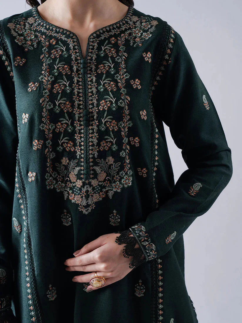 WINTER-3PC DHANAK EMBROIDERED SHIRT WITH DHANAK EMBROIDERED SHAWL & TROUSER-4165