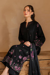 WINTER-3PC DHANAK EMBROIDERED SHIRT WITH COUTRAI PRINTED SHAWL AND EMB TROUSER-5147