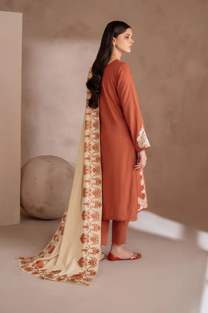 IZNIK-3PC DHANAK EMBROIDERED SHIRT WITH DHANAK EMBROIDERED SHAWL & TROUSER-4246