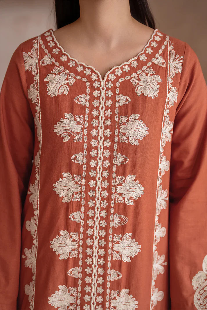 IZNIK-3PC DHANAK EMBROIDERED SHIRT WITH DHANAK EMBROIDERED SHAWL & TROUSER-4246