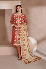 IZNIK-3PC DHANAK EMBROIDERED SHIRT WITH DHANAK EMBROIDERED SHAWL & TROUSER-4246