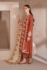 IZNIK-3PC DHANAK EMBROIDERED SHIRT WITH DHANAK EMBROIDERED SHAWL & TROUSER-4246