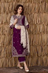 WINTER-3PC DHANAK EMBROIDERED SHIRT WITH DHANAK EMBROIDERED SHAWL AND TROUSER-4338
