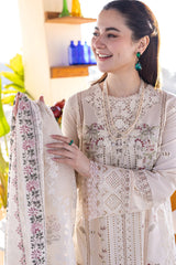 SUMMER-3PC LAWN EMBROIDERED SHIRT WITH CHIFFOON EMBROIDERED PRINT DUPATTA AND EMB TROUSER-4652
