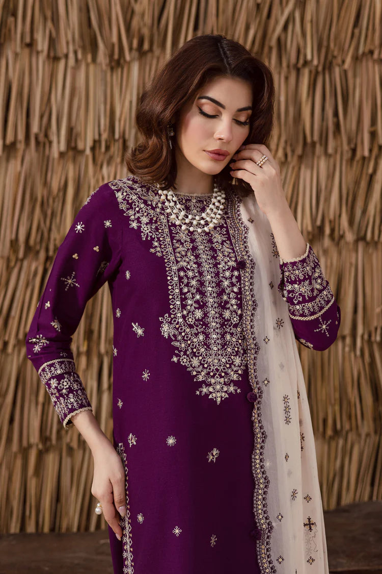 WINTER-3PC DHANAK EMBROIDERED SHIRT WITH DHANAK EMBROIDERED SHAWL AND TROUSER-4338