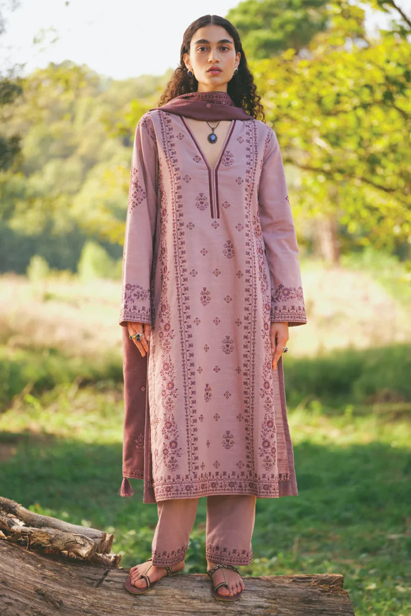WINTER-3PC DHANAK EMBROIDERED SHIRT WITH DHANAK EMBROIDERED SHAWL AND TROUSER-BIC-4038