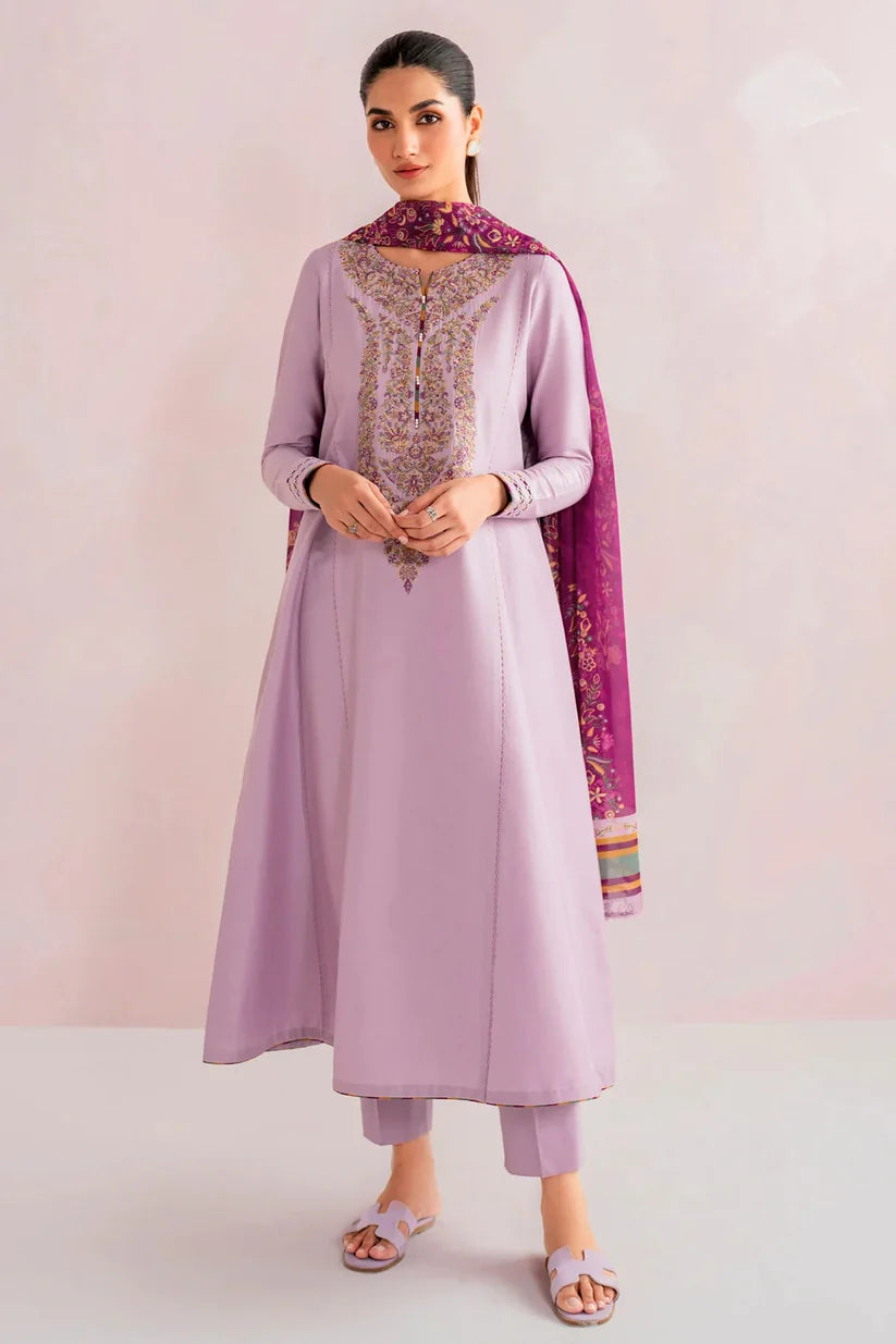 SUMMER- 3PC LAWN EMBROIDERED SHIRT WITH MONARK PRINTED DUPATTA AND TROUSER-3735