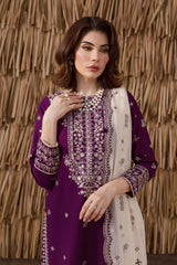 WINTER-3PC DHANAK EMBROIDERED SHIRT WITH DHANAK EMBROIDERED SHAWL AND TROUSER-4338