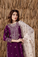 WINTER-3PC DHANAK EMBROIDERED SHIRT WITH DHANAK EMBROIDERED SHAWL AND TROUSER-4338