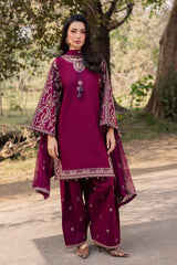 WINTER-3PC DHANAK EMBROIDERED SHIRT WITH CHIFFON EMBROIDERED DUPATTA AND EMB TROUSER-5163