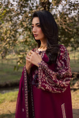 WINTER-3PC DHANAK EMBROIDERED SHIRT WITH CHIFFON EMBROIDERED DUPATTA AND EMB TROUSER-5163
