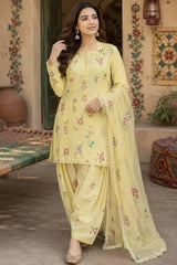 WINTER-3PC DHANAK EMBROIDERED SHIRT WITH CHIFFON EMBROIDERED DUPATTA AND EMB TROUSER-5258