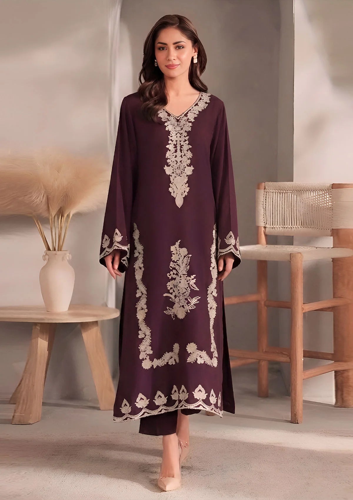 SUMMER-2PC LAWN EMBROIDERED SHIRT WITH EMBROIDERED TROUSER-49