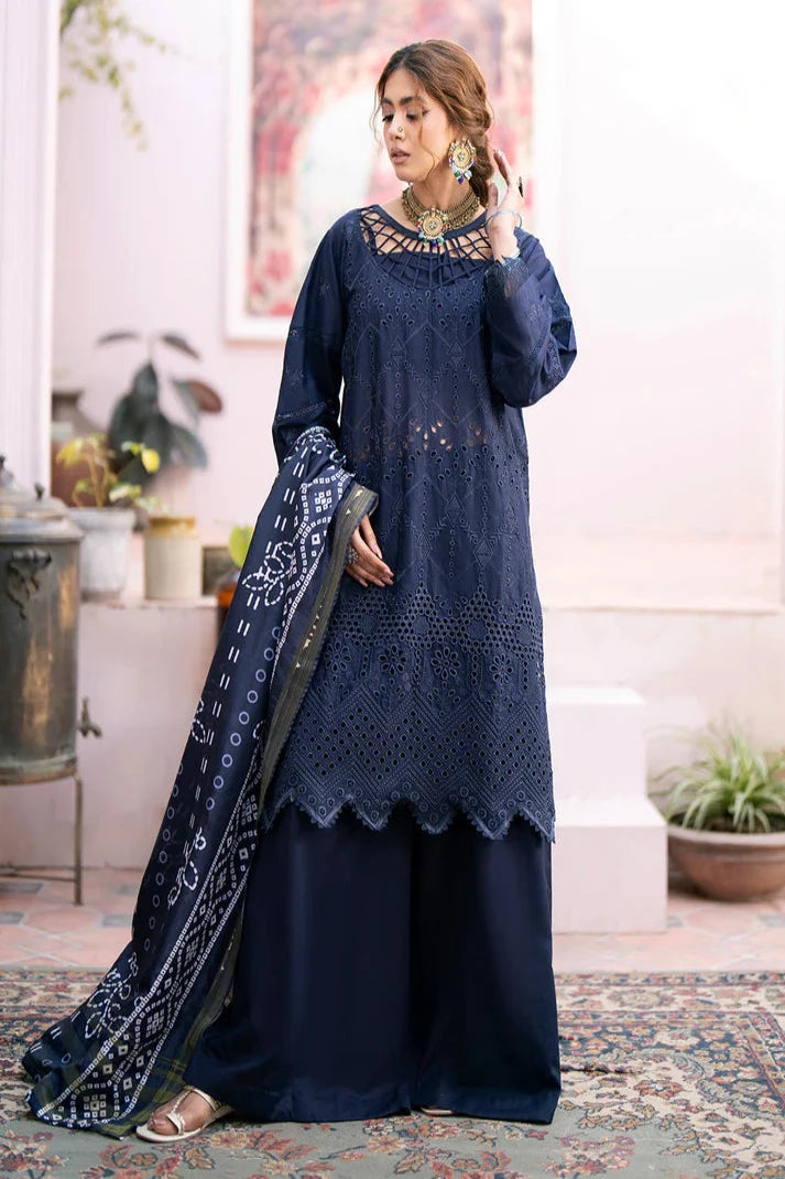 SUMMER_3PC CHIKENKARI LAWN EMBROIDERED WITH DAIMOND PRINT DUPATTA-4026