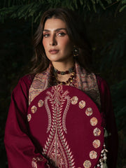 WINTER-3PC DHANAK EMBROIDERED SHIRT WITH COUTRAI PRINTED SHAWL AND TROUSER-5323