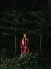 WINTER-3PC DHANAK EMBROIDERED SHIRT WITH COUTRAI PRINTED SHAWL AND TROUSER-5323