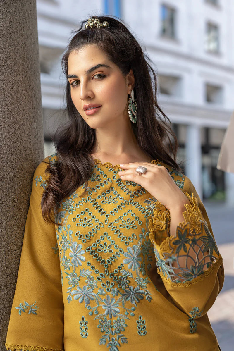 WINTER-3PC DHANAK EMBROIDERED SHIRT WITH COURTRAI PRINTED SHAWL AND TROUSER-4159