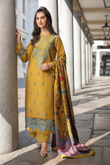 WINTER-3PC DHANAK EMBROIDERED SHIRT WITH COURTRAI PRINTED SHAWL AND TROUSER-4159