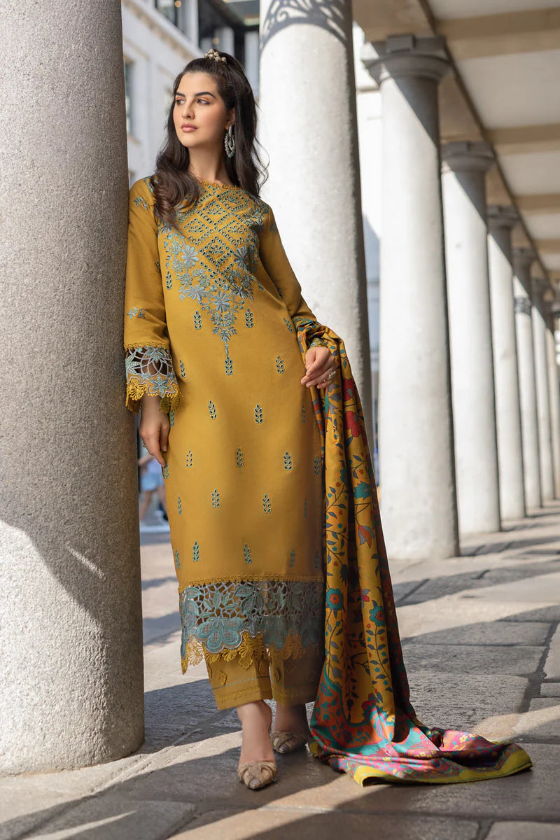WINTER-3PC DHANAK EMBROIDERED SHIRT WITH COURTRAI PRINTED SHAWL AND TROUSER-4159